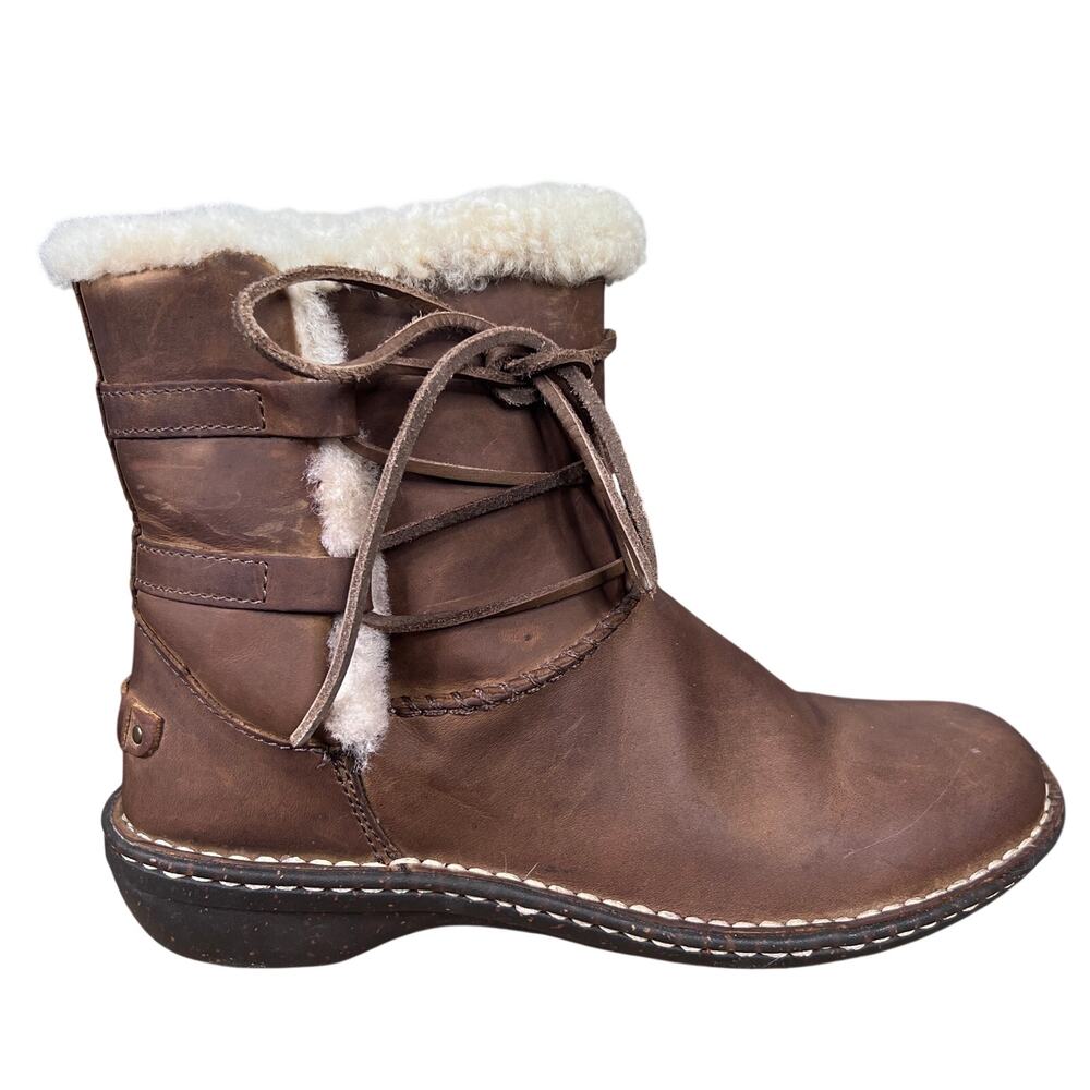 UGG Women’s Rianne Brown Leather Shearling Lined Winter Boots Size 8.5